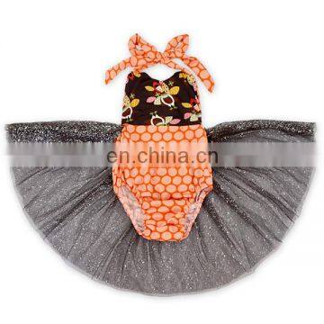 Children Happy Halloween Party Glitter Halter Romper Costume Tulle Dress Headband Set photo-2