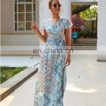 Baroque Border Print Plus Size Short Sleeve Cover up Women Summer Casual Dress photo-3