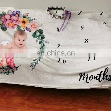 Floral Plush Fleece Baby Photography Backdrop Memory Blanket, Baby Monthly Milestone Blanket