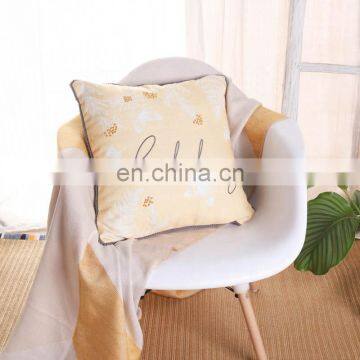 Home Decorative Digital Print and Embroidery Warm Light Yellow Happy Slogan Cushions Covers Pillow Cases With Pom Pom photo-3