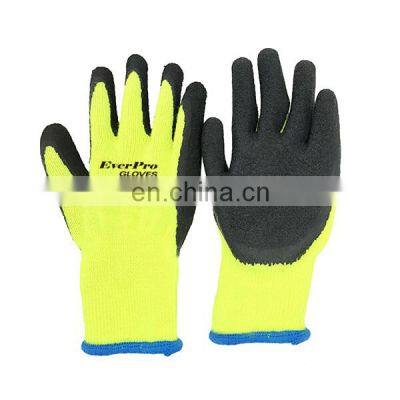 Yellow Neon Poly Cotton 300NB Latex Gripster Black Rubber Dip Safety Gloves For Winter photo-3
