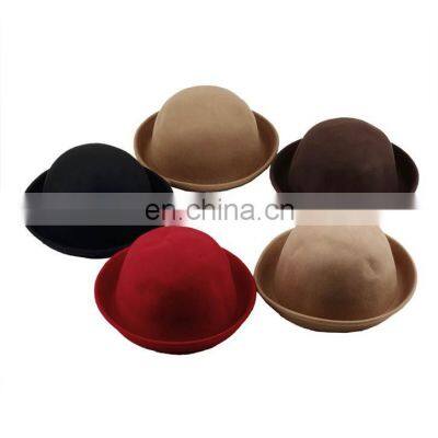 Vintage Women Men Woolen Roll Brim Bowler Hats Unisex Billycock Classic Mini Wholesale