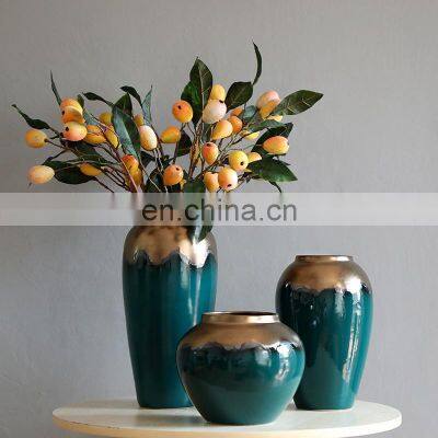 Golden edge luxury Jingdezhen ceramic vase set of 3 piece for Living room table flower arrangement set