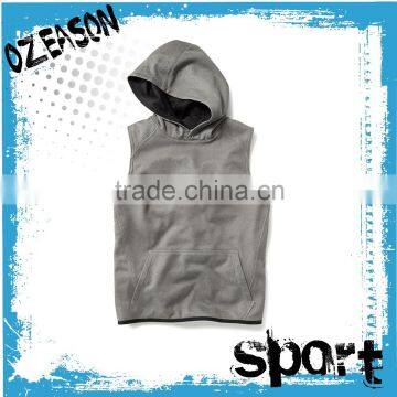 Custom design men's pullover grey blank sleeveless hoodie