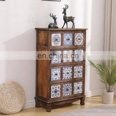 Factory Direct Sale 12 Drawer  Antique Vintage White Wooden Cabinet For Living Room