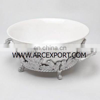 silver stand white bowl & tray