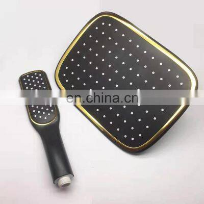 China Factory Bathroom Fitting single function big size Top black gold over head shower and hand shower set