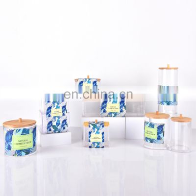 Transparent Modern Cotton Swabs Organizer Storage Box Pop Up Cotton Swab Holder With Bamboo Lid