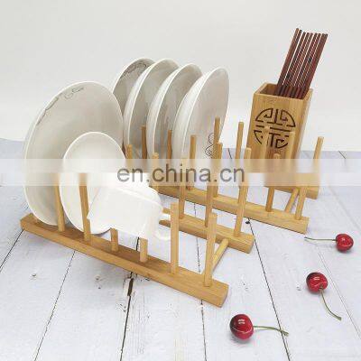 Bamboo Dish Drying Rack Kitchen Plate Storage Stand Plate Rack Holder Coffee Mug Cup Holder Wooden Tableware photo-3