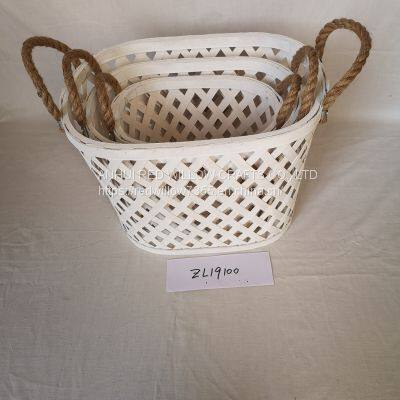 Cheap Wicker Basket in White Color Customized Oval Shape Garden Basket