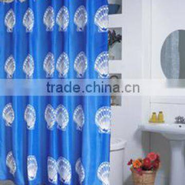 1PC 100%POLYESTER BLUE PRINTED SHOWER CURTAIN WITH CHOOKS