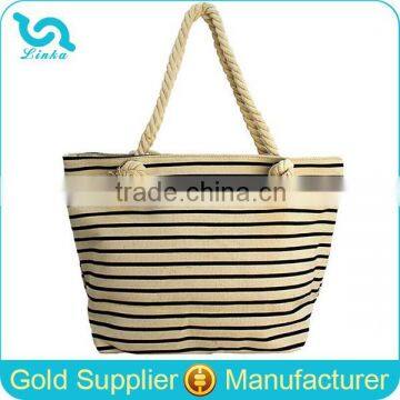 Stripe Canvas Beach Tote Bag Wholesale/Canvas Rope Handle Beach Bag