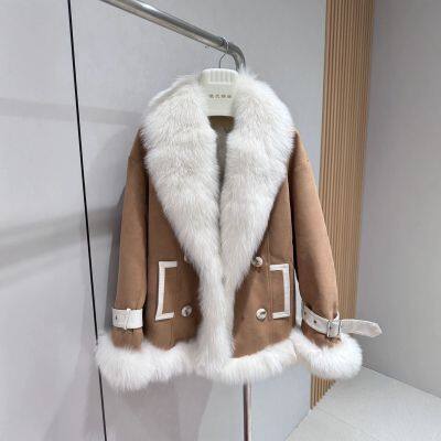 Fox fur grass coat women's goose down inner lining medium long coat winter