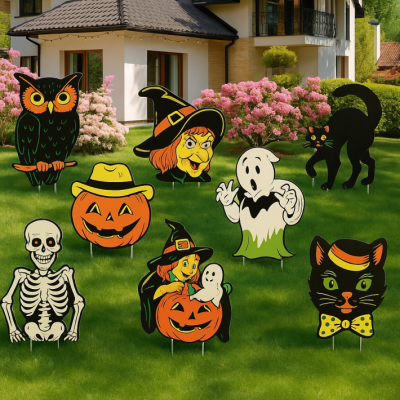 Wholesale 8PCS Halloween Yard Signs – Vintage Corrugated Plastic Lawn Decorations with Stakes | Witch