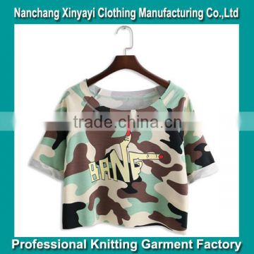 2015 Summer short t shirt for women with full camouflage pattern print wholesale from China