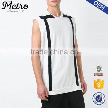 White and black Stripe 100% Cotton Plus size men causal tank top