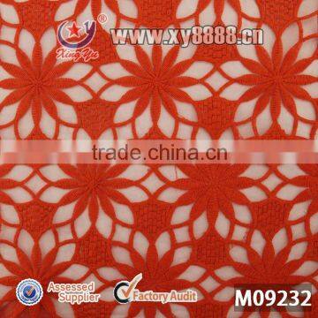 red flower embroidery chemical organza fabric