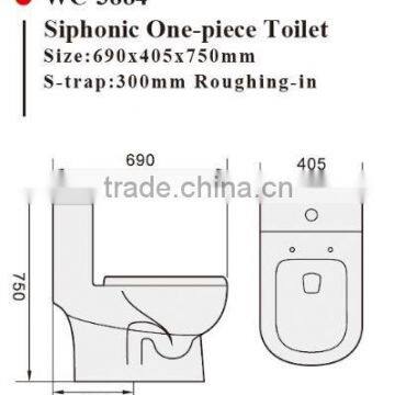 WC-3884 Siphonic One-Piece Toilet With Soft Closing Cover Ramp Down Closer, Water Closet Toilet Bowl photo-2