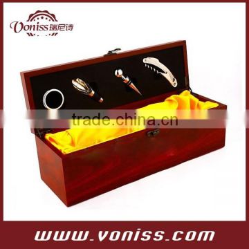 Voniss Wine Set in Wooden Box, 4 Piece Accessory Tool Set Included with Room to Insert Bottle of Wine single wine wooden box