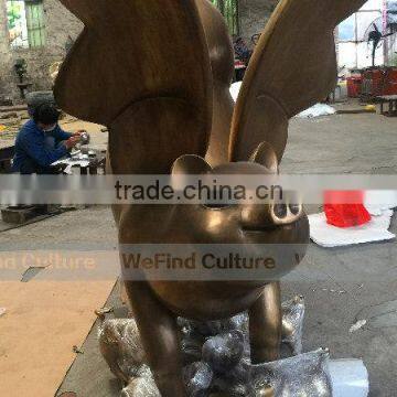 Outdoor Brass Welding Flying Pig Metal Bronze Sculpture photo-5