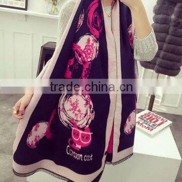 HOT New Arrival Fashion Cute Cartoon Cat Knitting Warm Acrylic Tassel Brand Pashmina Scarf for Women photo-4