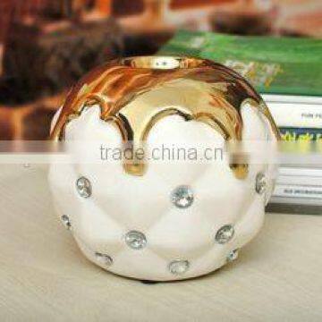 novel design ceramic candle holder with acrylic design,ceramic tealight holder with golden colour