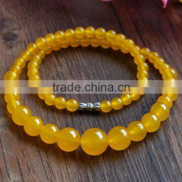 Natural Orange Jade Round Gemstone Beads Necklace