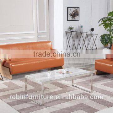 Living room RB-7310 Modern marble stoving varnish rectangular tempered glass coffee table with stainless steel tea table