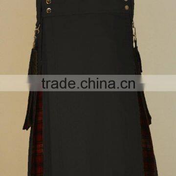 Black Deluxe Utility Two Tone Kilt With Two Side Cargo Detachable Pockets On Both Side Made Of Brushed Cotton Material