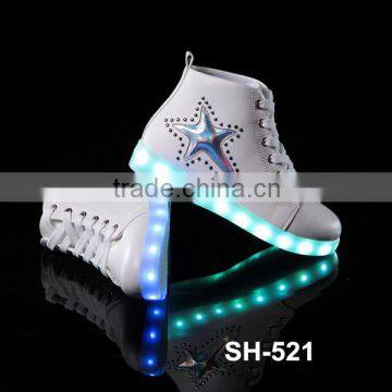 New model 2016 pu led bettery charge women's fashion sports flat shoes wholesale star pattern