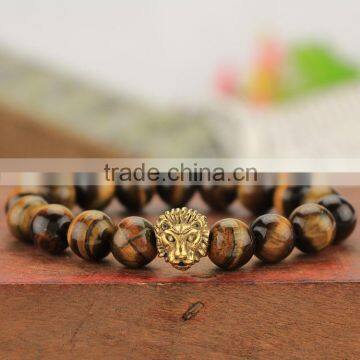 BRS1506G natural gemstone semi-precious stone strench bracelet lion head mens bracelet                        
                                                Quality Choice