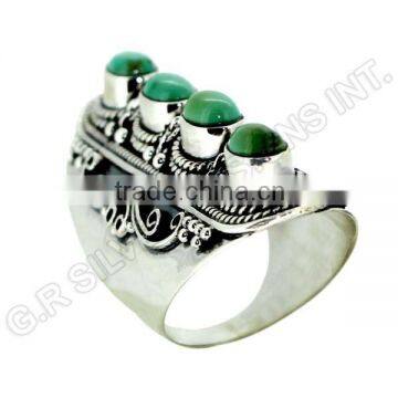 Turquoise Gemstone Sterling 925 Silver Nepali Design Handmade Ring Jewelry photo-3