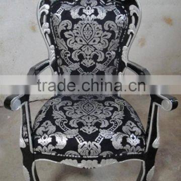 Silver pattern fabric black frame silver carving dining chair XD1033