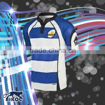 2014 quality sublimated stretchable white/blue striped rugby jersey wholesale