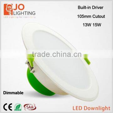 Highly Reliable 105mm Cutout Built-in Driver SAA 13W 15W Integrated Dimmable LED Downlight Supplier's Choice