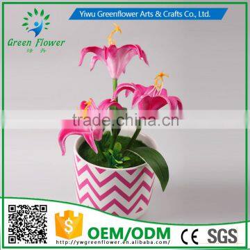 2016 Wholesale Multicolor Latex Artificial PU Flowers Three Lilies Bonsai Real Touch Bouquet Wedding Bridal Decor Display Flower