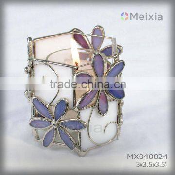 MX040024 china wholesale tiffany style stained glass fancy candle holder for wedding decoration item