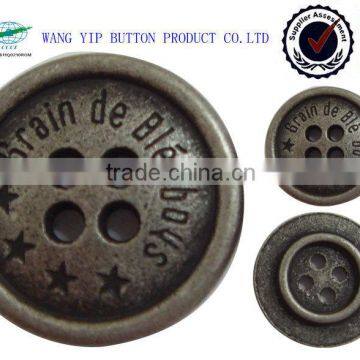 18mm five star engraved logo 4 holes metal coat button 4 holes