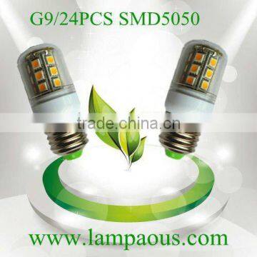 110LM/W Epistar chips 12V E27 24pcs SMD5050 360LM 3years warranty led g9 3w