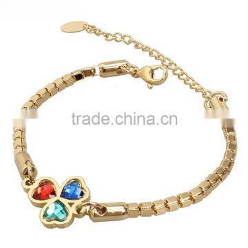 Fancy Jewelry Stainless Steel Gold Chain Zircon Clover Pendant Bracelet for Girls Supplier's Choice photo-4