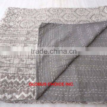 Indian Handmade Quilt Twin Kantha Bedspread Cotton Black color Blanket Jaipur