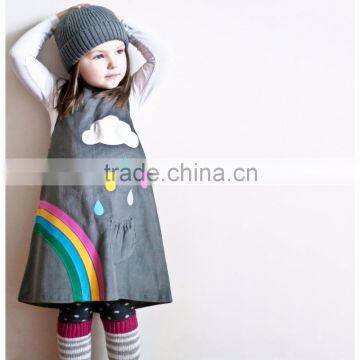 (CD929#GREY )2-6Y Children Clothing Dress Rainbow Applique Corduroy Dress photo-3