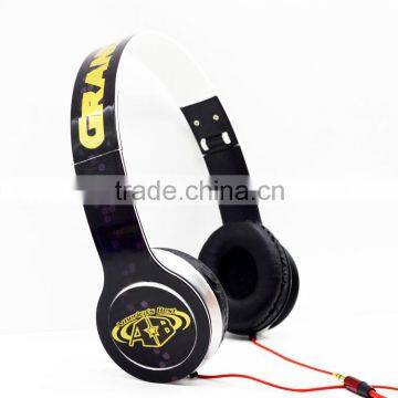 Customized gold color LOGO printing waterproof sports headphone accessories super bass stereo headphone stylish headset in black