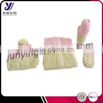 2016 Hot sales fashion knitting sets wholesale knitted scarf beanie and glove sets support small order