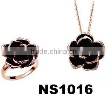 fancy glitter rhinestone black flower artificial necklace sets