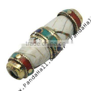 Shell Beads, Giant Clam, with Copper Findings and Enamel Enlaced, White, Size: about 17mm wide, 49mm long, hole: 2.8mm(SSB027)