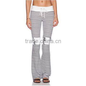 Womens white black striped bell bottom pants in wholesale