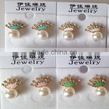 new lady high quality custom fashion gold plated crystal pearl crown earring