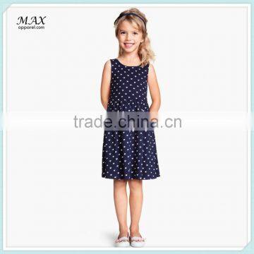 stretch cotton jersey with printed pattern sleeveless dress flared skirt for kids