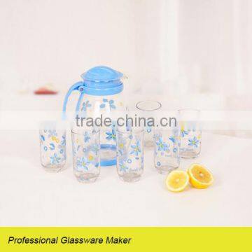 hot selling 7pcs decorative glass drinkware with blue decal